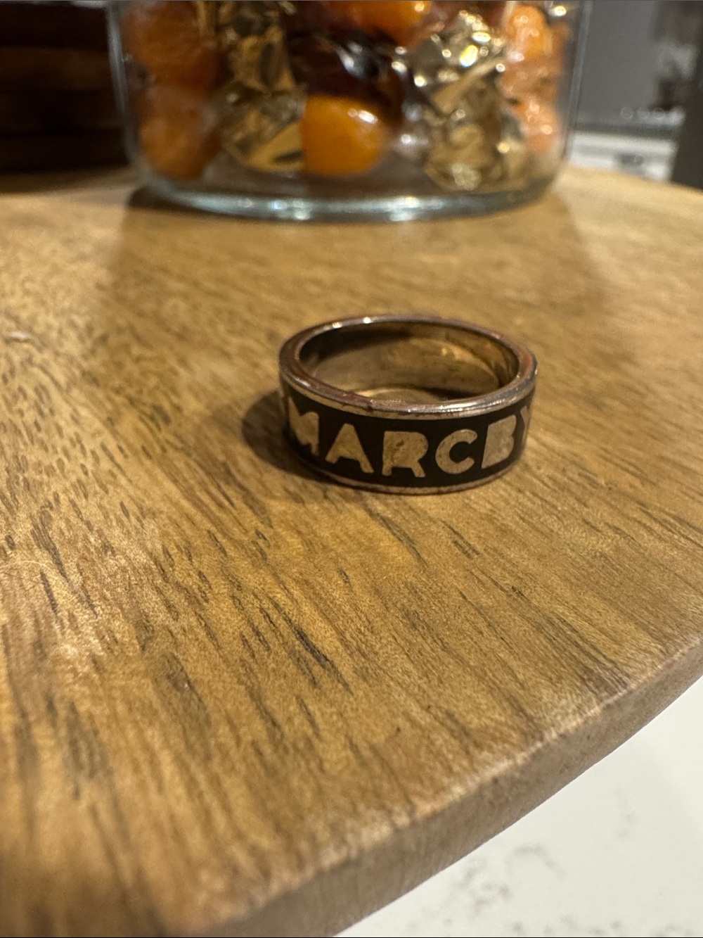 Marc Jacobs Black and Gold-Tone Logo Band Ring